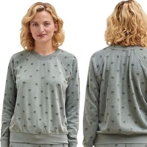 Sundry Moss Palms Raglan Pullover Fleece Sweatshirt Palm Tree Size 3 / Large